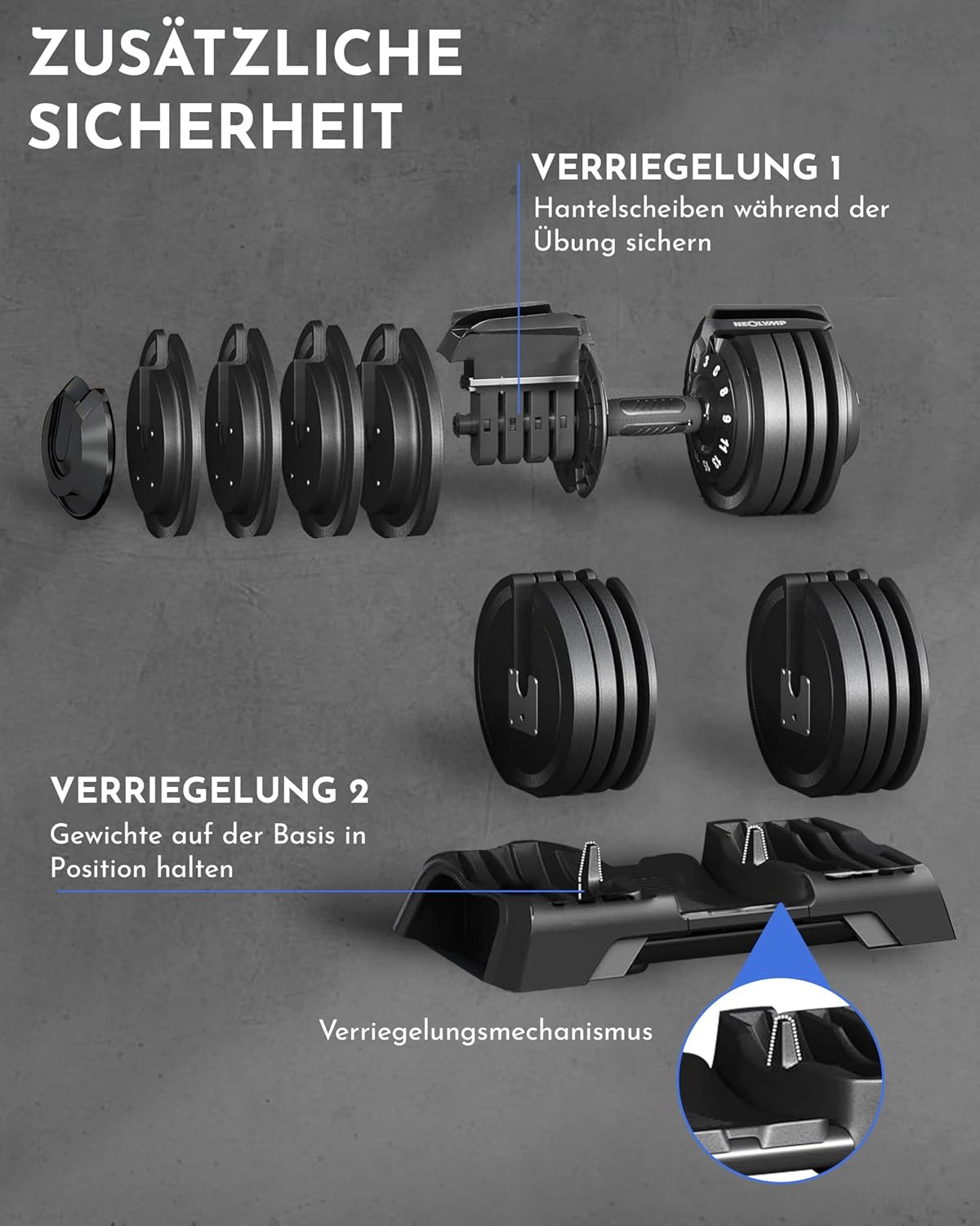 NEOLYMP Verstellbare Kurzhantel 2–40 kg mit Schnellverstellung, Einzelstückl