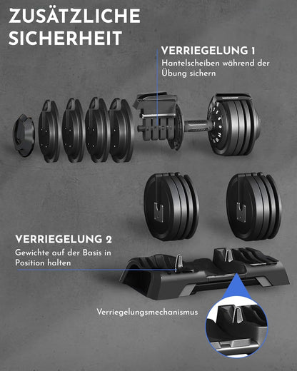 NEOLYMP Verstellbare Kurzhantel 2–40 kg mit Schnellverstellung, Einzelstückl
