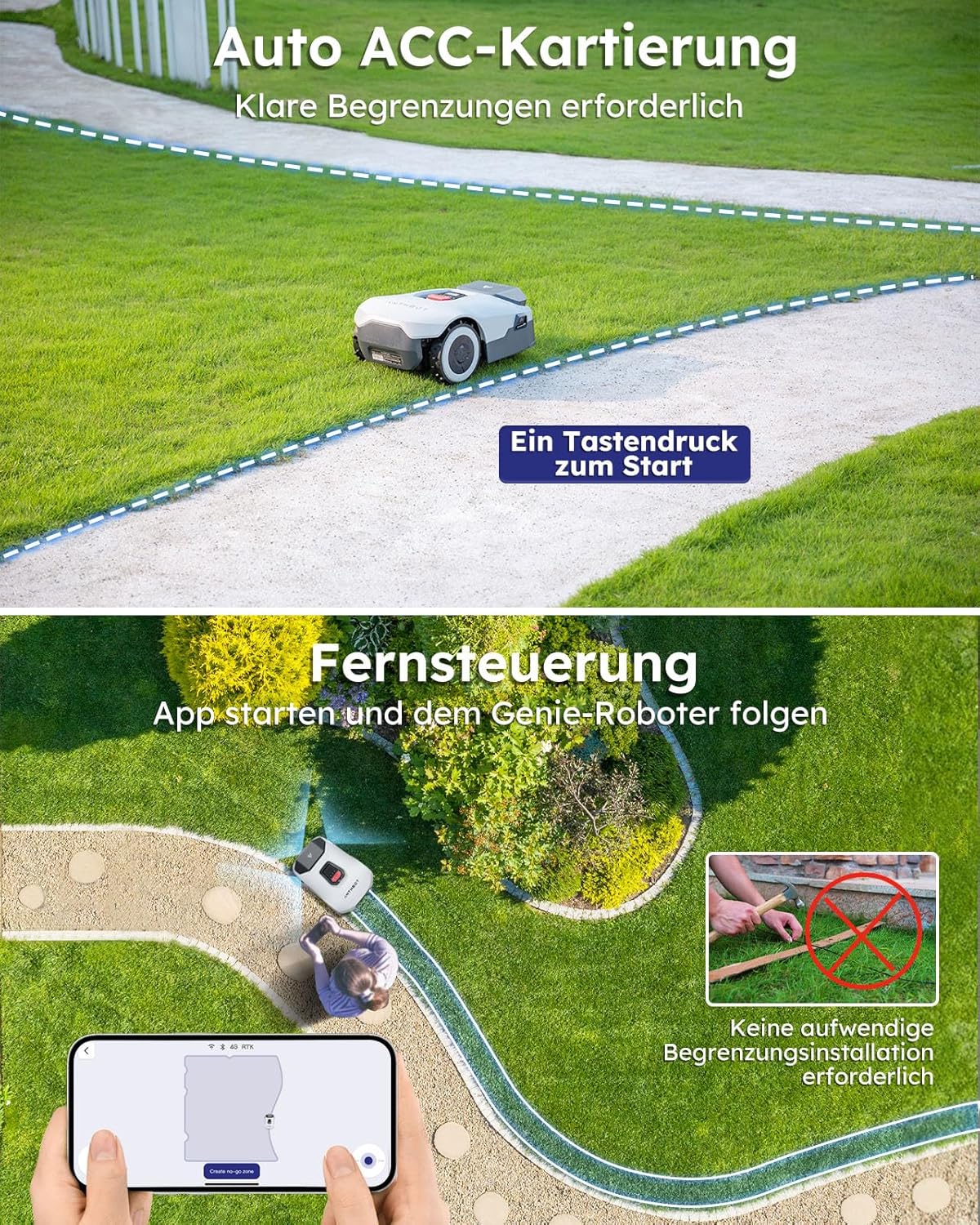 ANTHBOT KI Mähroboter, 900m², Kabellos, RTK+4-Kamera, Mehrzonen, Hindernisvermeidungf
