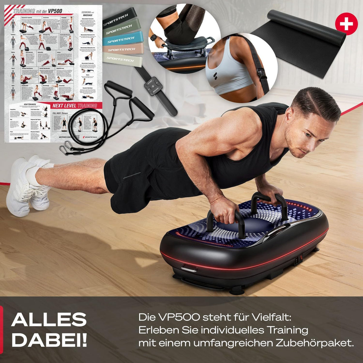 Sportstech 4D Vibrationsplatte: Smart LED, Bluetooth, Fitness & Yogal