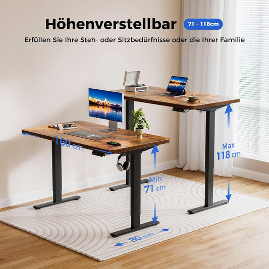 Agliestic Ergonomischer Höhenverstellbarer Steh-Sitz-Schreibtisch 160x80cm Doppelmotor Memory-Steuerung Homeofficed