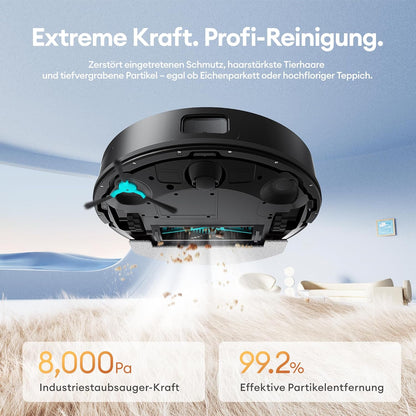 Ultenic T20 Pro Saugroboter mit Wischfunktion, 8000 Pa, AI-Navigation, Selbstreinigung, Tierhaared