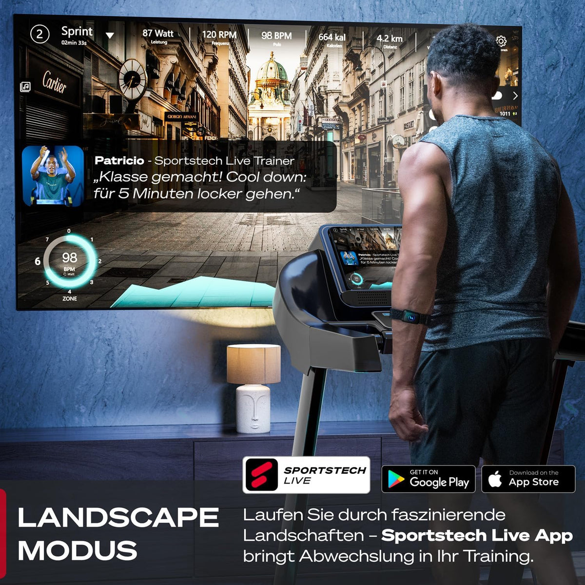 Sportstech F37s: Klappbares Laufband, 7 PS, 20 km/h, Steigung & Appl