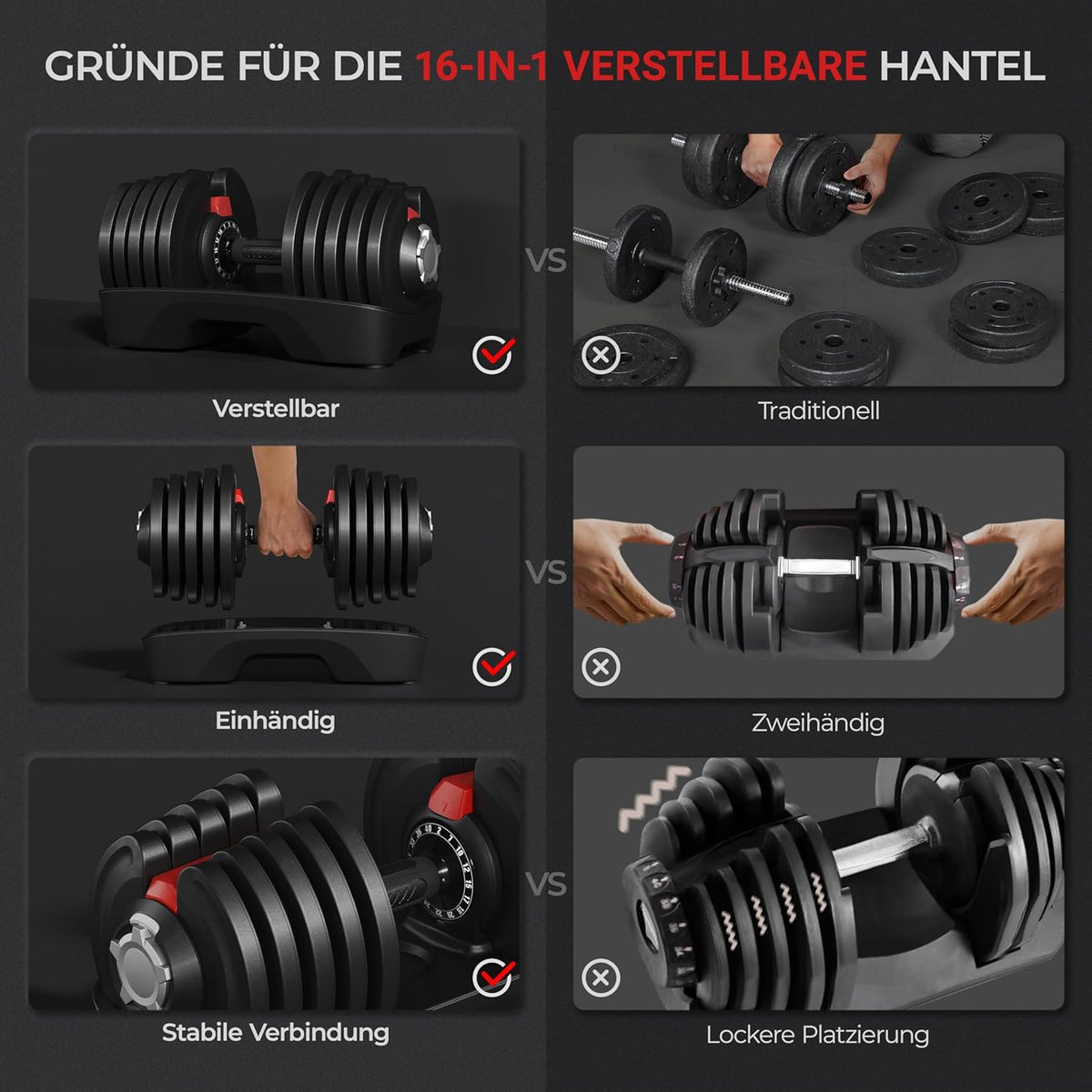 Yaheetech Verstellbare Hantel: 12/16‑in‑1 Schnellverstellung fürs Home‑Gyml
