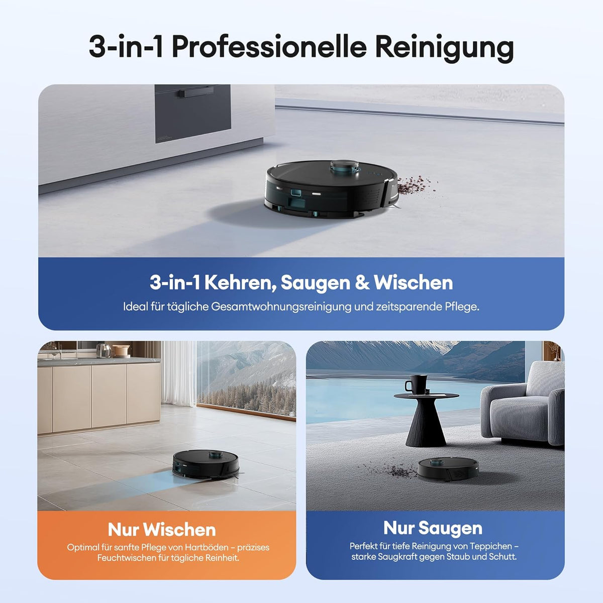 Ultenic T20 Pro Saugroboter mit Wischfunktion, 8000 Pa, AI-Navigation, Selbstreinigung, Tierhaared