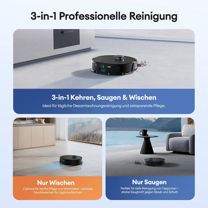 Ultenic T20 Pro Saugroboter mit Wischfunktion, 8000 Pa, AI-Navigation, Selbstreinigung, Tierhaared
