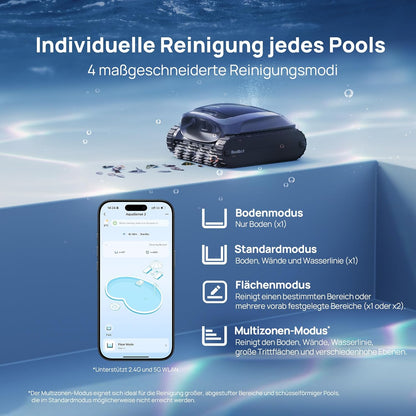 Beatbot AquaSense 2 Akku Poolroboter, Boden & Wand, Wasserlinie doppelt, bis 300㎡, Midnight Bluef