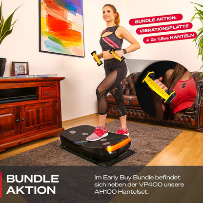 Sportstech VP400: 4D Vibrationsplatte mit Smart‑LED und Trainingsbändernl