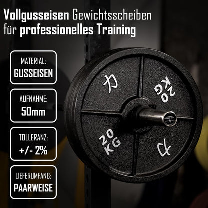 Strength Shop Gusseisen Hantelscheiben: Robuste 50mm Gewichtsscheiben für Langhantell