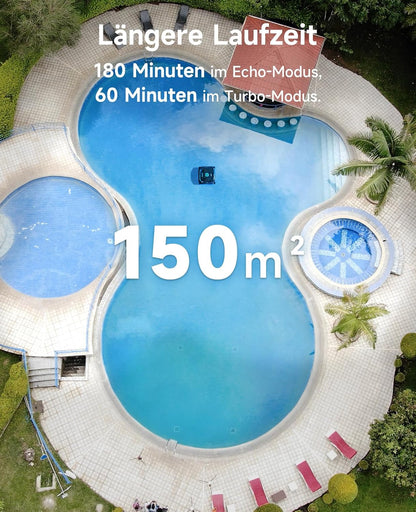 WYBOT C2 Poolroboter Akku, Boden & Wand, bis 150㎡, Doppelfilter, 3 Motoren, Wandkletter, 183 Min, App, Schwarz-Grün Bf