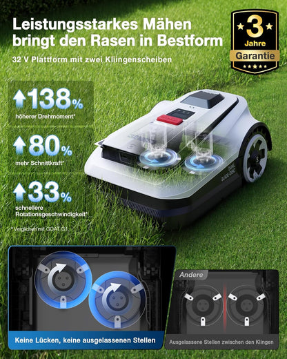 ECOVACS Goat A1600 RTK Mähroboter, 1600m², 330mm Schnitt, LiDAR RTK+Vision, 50% Steigung, Ohne Kabelf