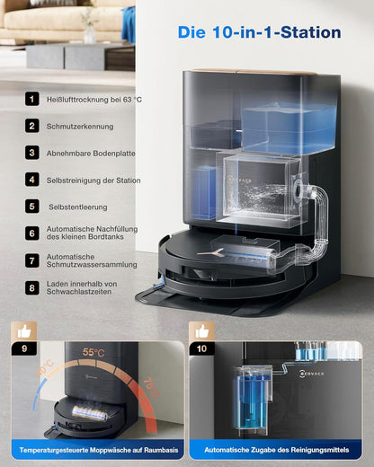 ECOVACS DEEBOT X9 PRO Omni: Intelligenter Saug-Wisch-Roboter, 16.600 Pa, Heißwasser-Moppwäsche.d