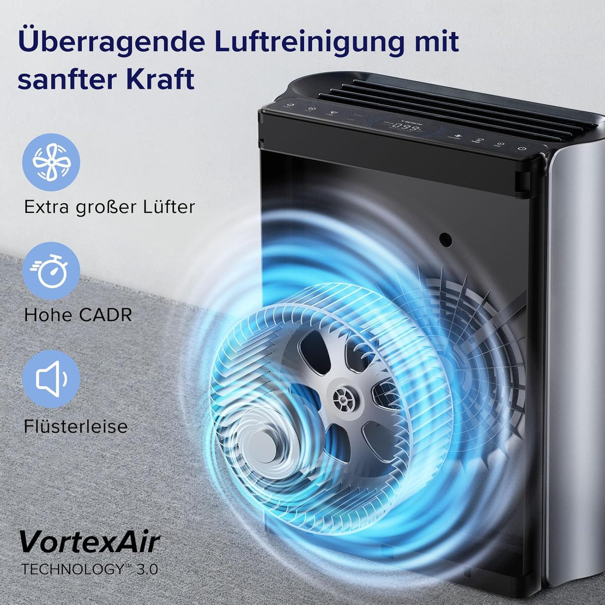 LEVOIT EverestAir Luftreiniger: Große Räume, Allergiker, Smart WiFi, Alexa, Leise 26dBd