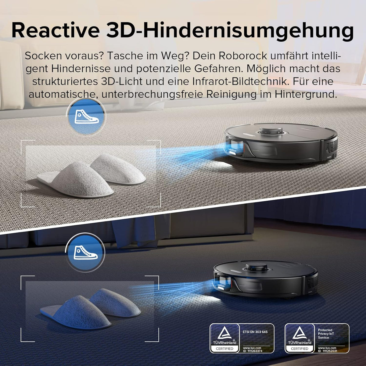 Roborock S8, 6000Pa, Doppelbürste, 3D Hindernisvermeidung, Alexa-kompatibel, Tierhaaref