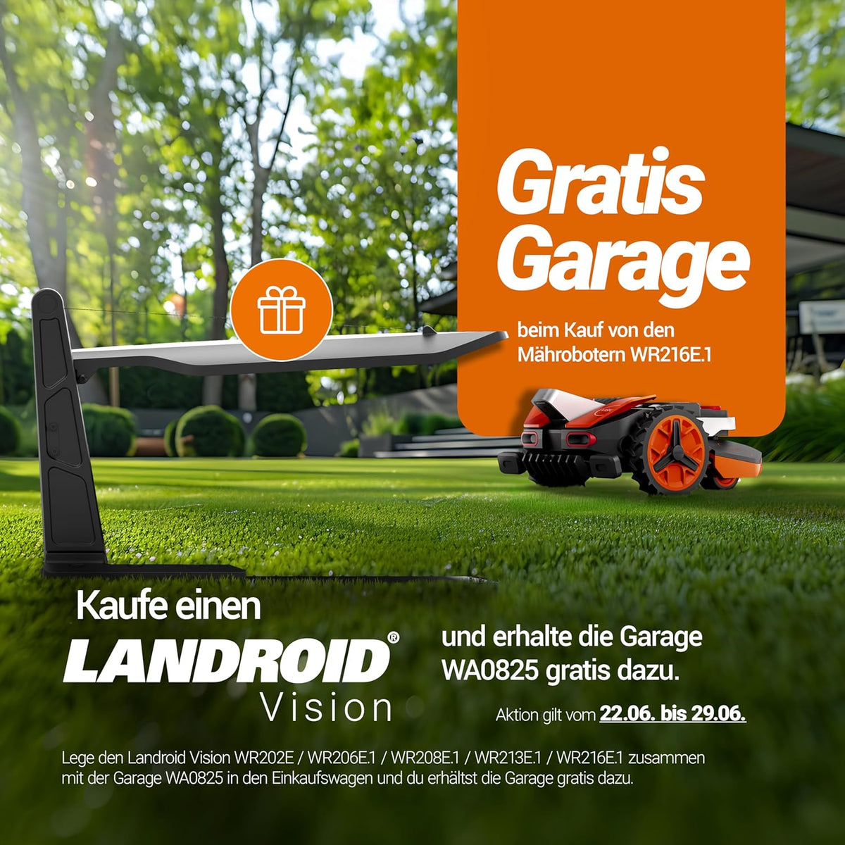 WORX Vision L1600 Mähroboter 1600 m² ohne Kabel, KI & Igelschutzf