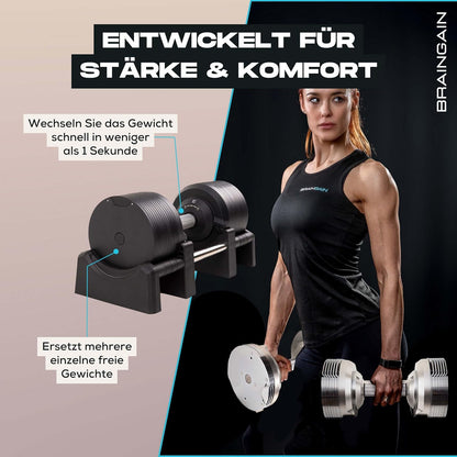 BRAINGAIN Verstellbare Hanteln: Chrom/Schwarz, Krafttraining für Zuhausel
