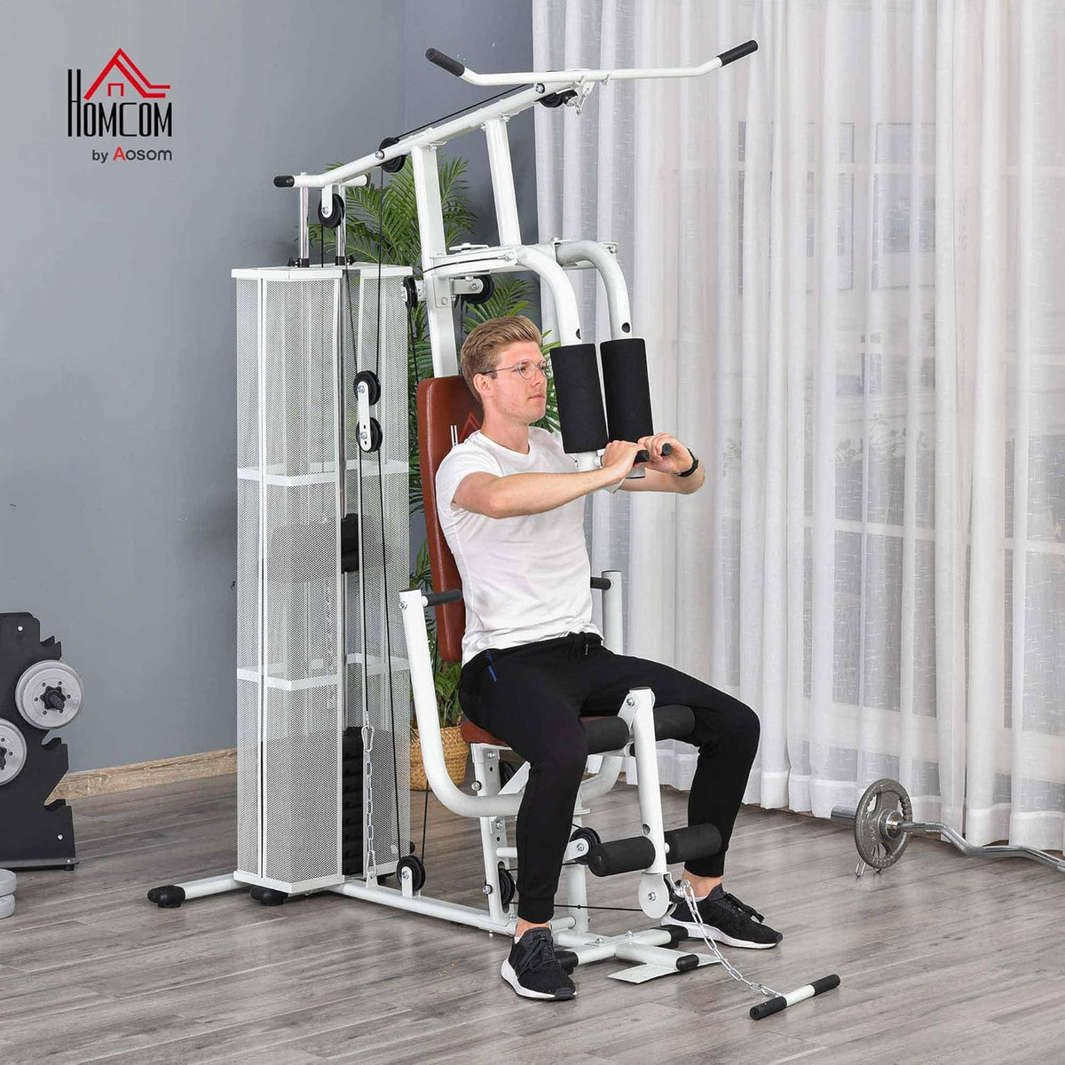 HOMCOM Multistation: Kraftstation mit Latzug, Butterfly & 45 kg Gewichtenl