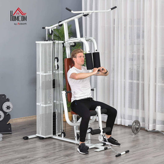 HOMCOM Multistation: Kraftstation mit Latzug, Butterfly & 45 kg Gewichtenl