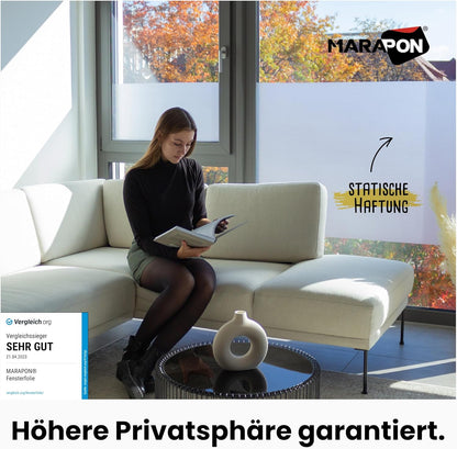 MARAPON® Matt Blickdichte Fensterfolie – Selbsthaftend für Privatsphäre, UV-Schutz, Milchglas-Effektd