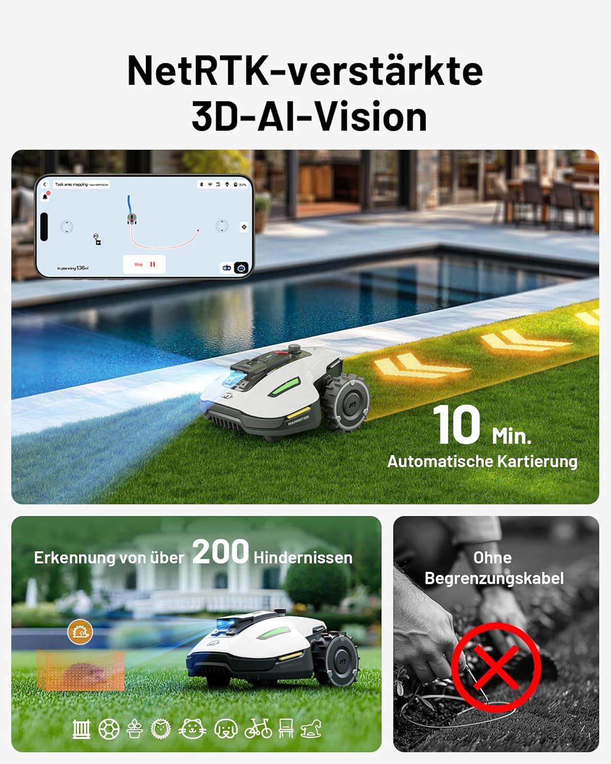 MAMMOTION YUKA Mini 500 Robotic Lawnmower, No Boundary Cable, 4G, Auto Mapping, 500m², 50% Inclinef