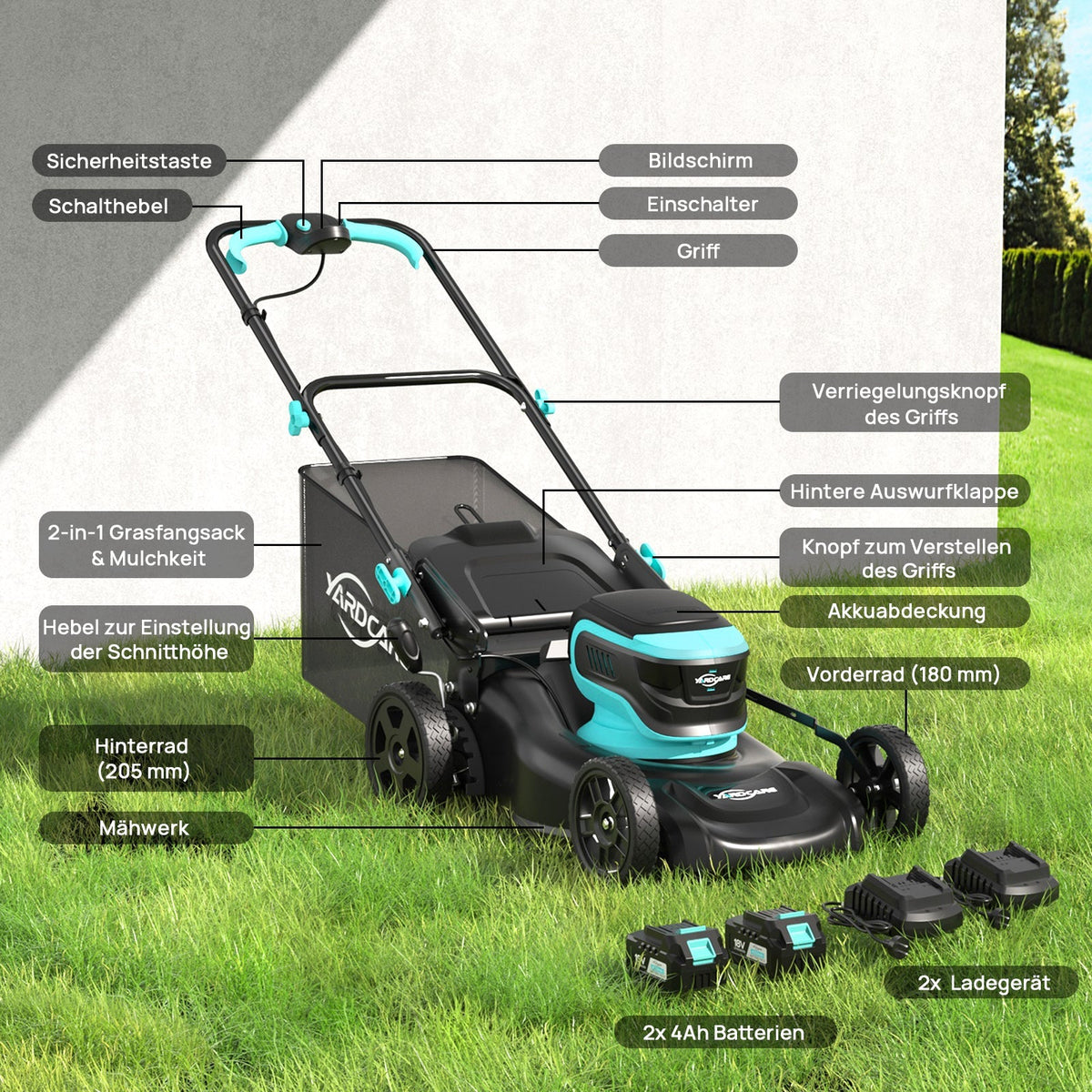 YARDCARE 16" bürstenloser Akku-Rasenmäherf