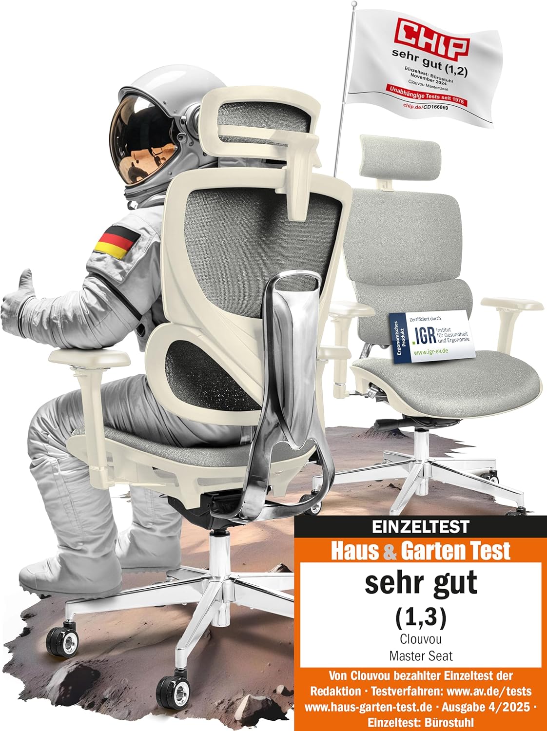 CLOUVOU MasterSeat Ergonomischer Bürostuhl: Testsieger, Individuell Anpassbar, Home Office & Gaming Stuhld