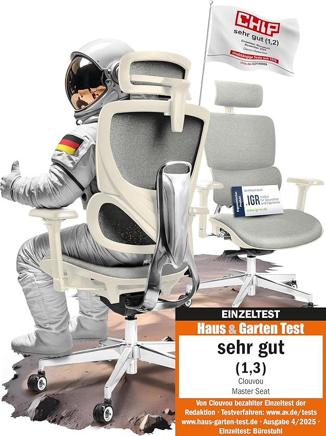 CLOUVOU MasterSeat Ergonomischer Bürostuhl: Testsieger, Individuell Anpassbar, Home Office & Gaming Stuhld