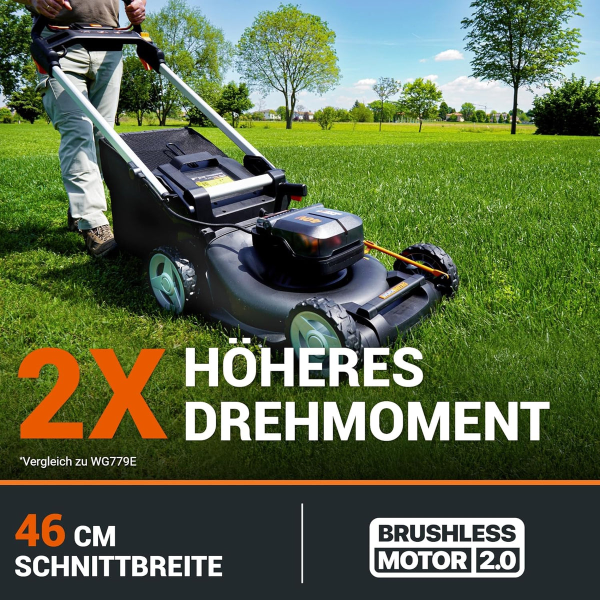 WORX WG749E Akku-Rasenmäher 40V, 46 cm, Radantrieb & Akku-Setf
