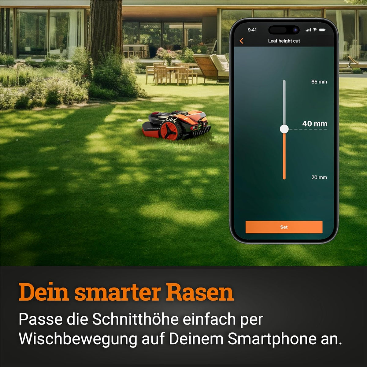 WORX Vision L1600 Mähroboter 1600 m² ohne Kabel, KI & Igelschutzf