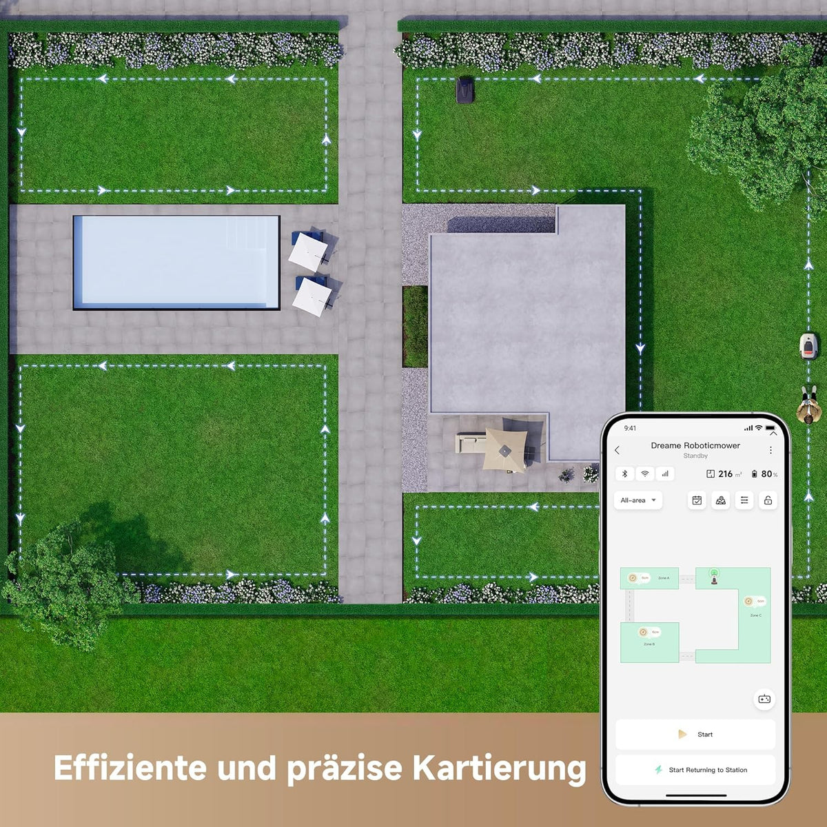Dreame A1 Pro Mähroboter, 2000m², Drahtlos, OmniSense™, App & Zonensteuerung, Hindernisvermeidungf