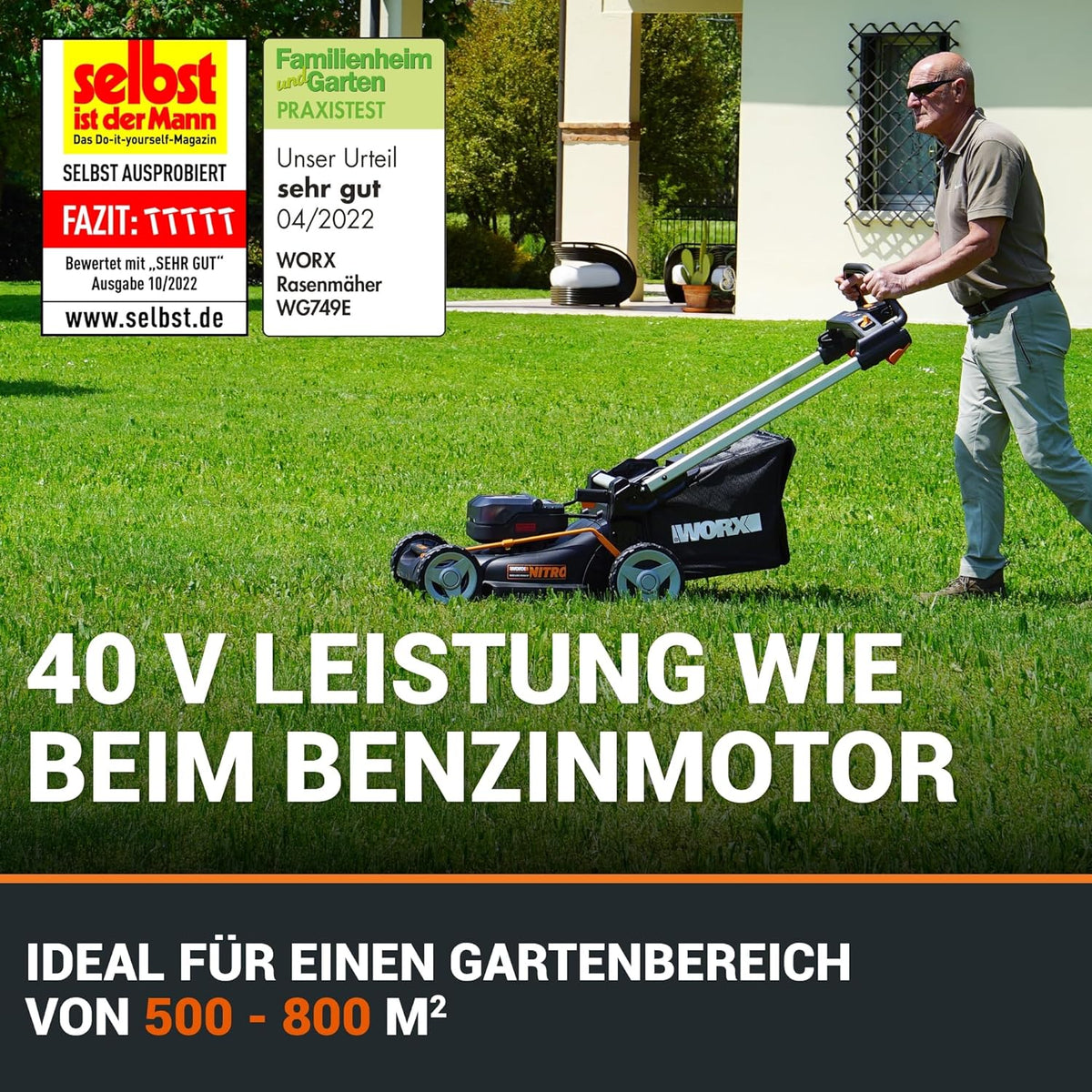 WORX WG749E Akku-Rasenmäher 40V, 46 cm, Radantrieb & Akku-Setf