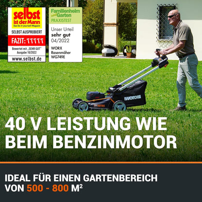 WORX WG749E Akku-Rasenmäher 40V, 46 cm, Radantrieb & Akku-Setf