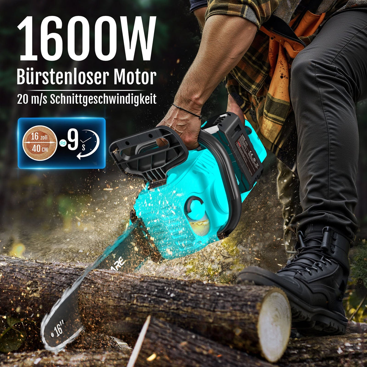 YARDCARE 16" bürstenlose Akku-Kettensägef
