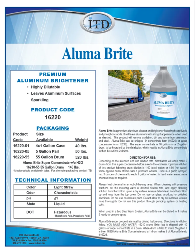 Aluma Brite – Aluminum Cleaner & Brightener 16220 1G