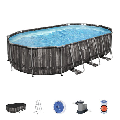 Bestway Power Steel 20′ x 12′ x 48″ Oval Above Ground Outdoor Swimming Pool-Set